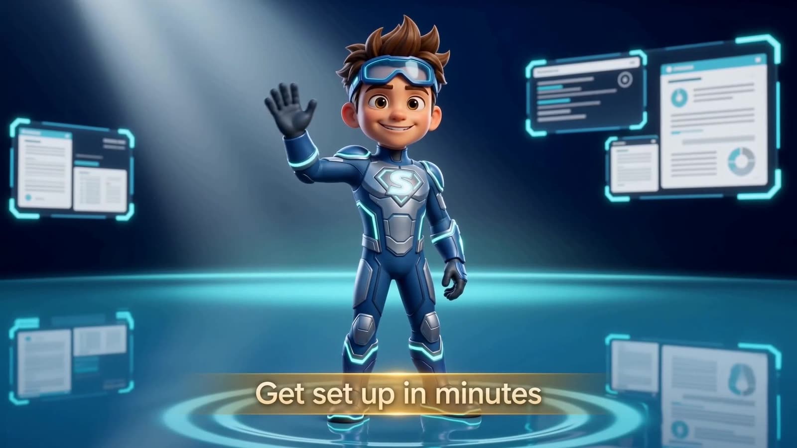 Splash, the SplashPad mascot, ready to walk you through every feature
